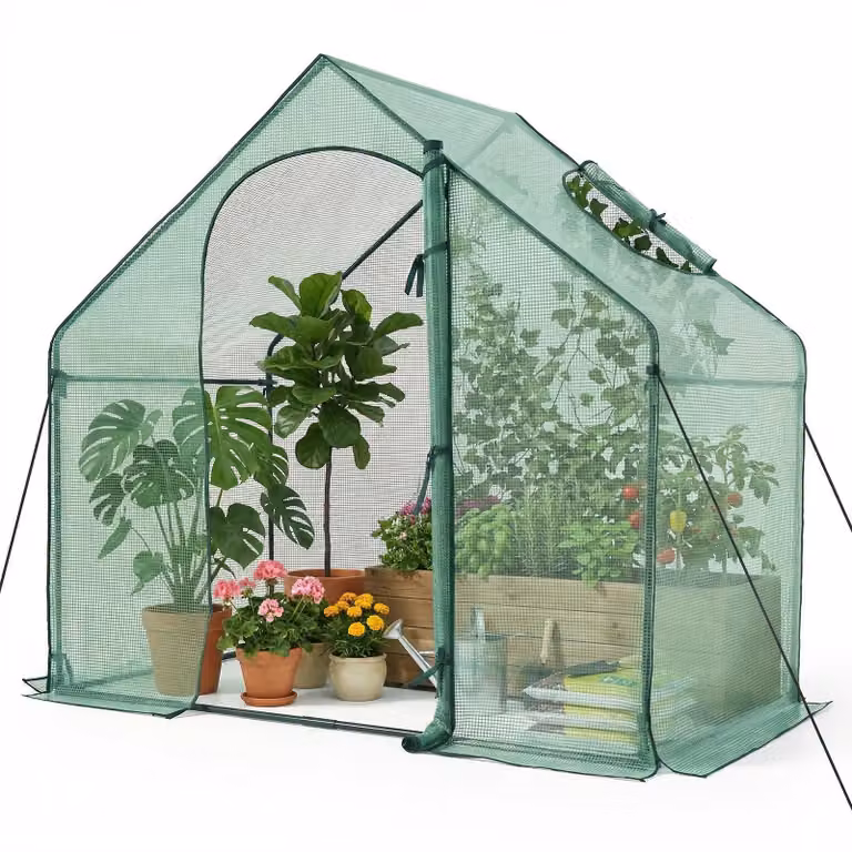 Serra in plastica COSTWAY, serra per pomodori accessibile con finestra, porta con cerniera e copertura in PE, serra per pomodori Stabli da giardino