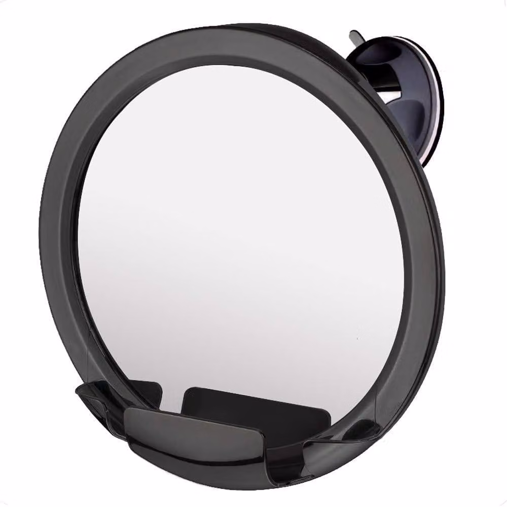 Specchio da bagno antiappannamento senza frammenti - Supporto per rasoio - 20 cm - Nero