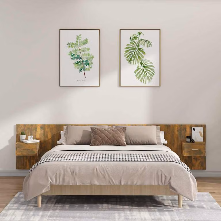 vidaXL Testiera Letto con Comodini Integrati in Legno Multistrato Rovere Fumo L: 240 cm, P: 80 cm, H: 80 cm
