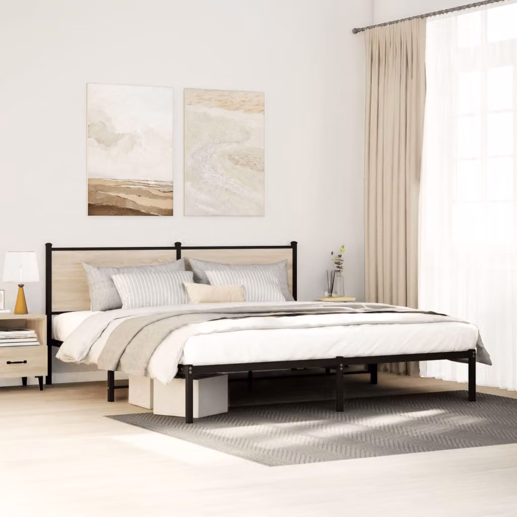 vidaXL Giroletto in Metallo Rovere Sonoma e Nero L: 187 cm, P: 219 cm, H: 91,5 cm