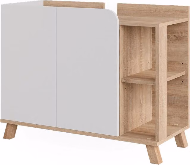 Mobiletto per lavabo Vicco moderno con 2 ante e ripiano aperto, colore bianco, L: 80 cm, P: 65 cm, H: 35 cm