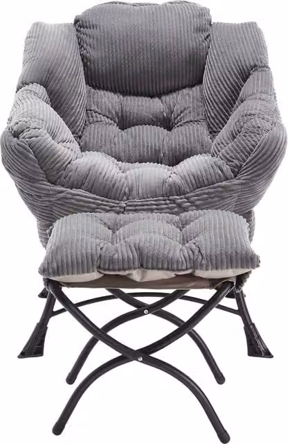 Poltrona lounge con pouf e braccioli in tessuto grigio, struttura in metallo, L: 69,9 cm, P: 64,0 cm, H: 95,0 cm – 1