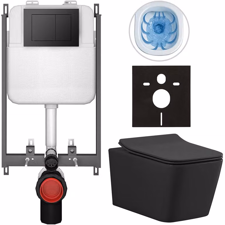 CERANO - Set WC da incasso Forte - nero opaco - pulsante Prime/Maxio, nero - da incasso - 51x36 cm