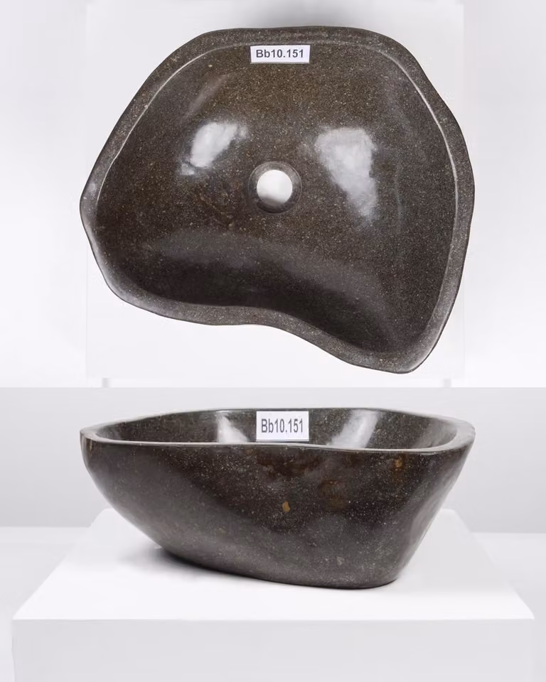 Lavabo in pietra naturale, forma ovale, 40 cm, superficie lucida