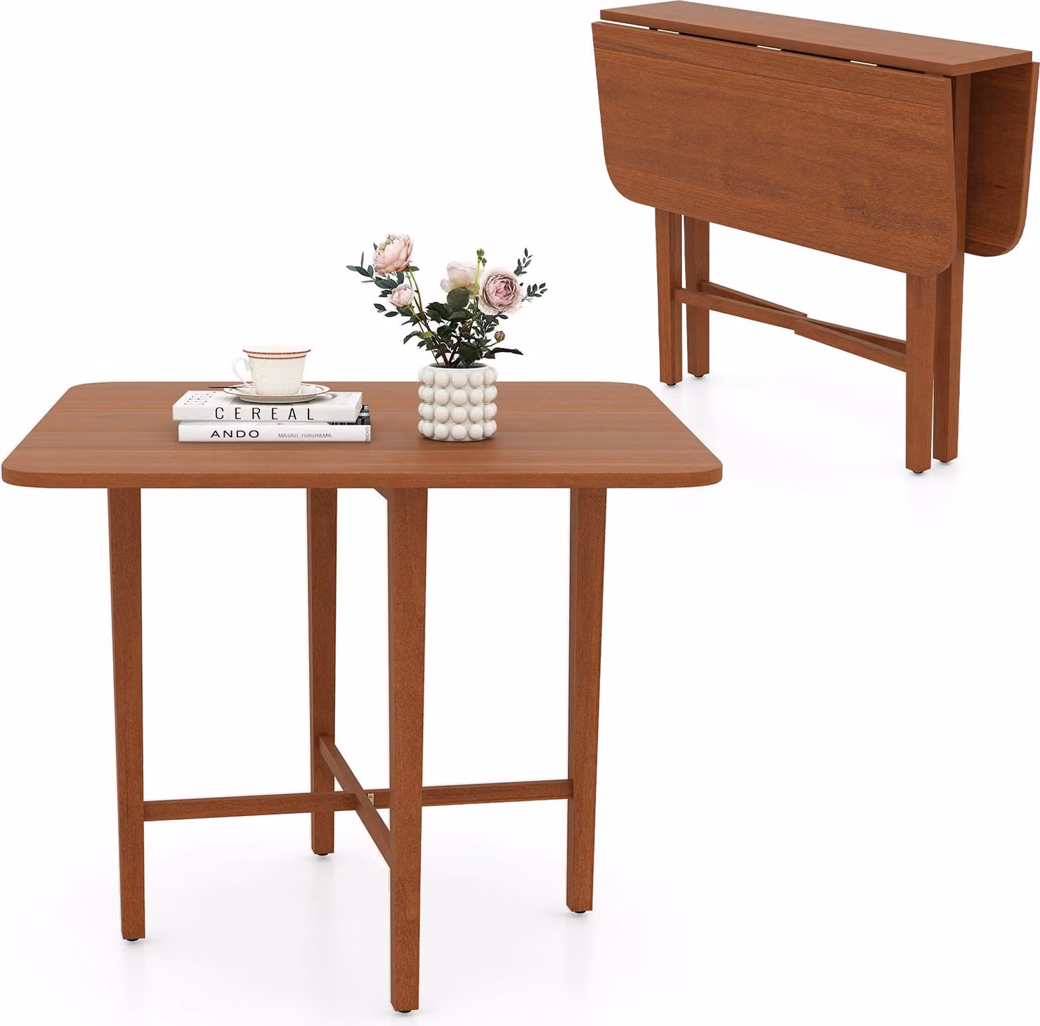 COSTWAY 90x90cm tavolo da pranzo pieghevole, tavolo da sala da pranzo per 2-4 persone, tavolo pieghevole in legno, tavolo da cucina quadrato, tavolo console da tavolo, noce