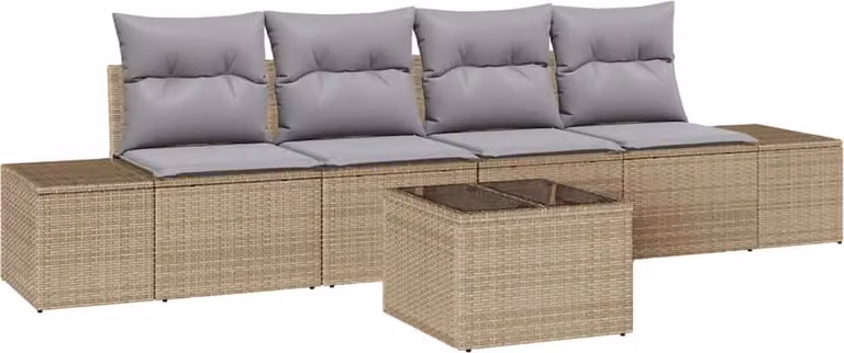 Set Divano da Giardino 5 pcs Beige e grigio polyrattan