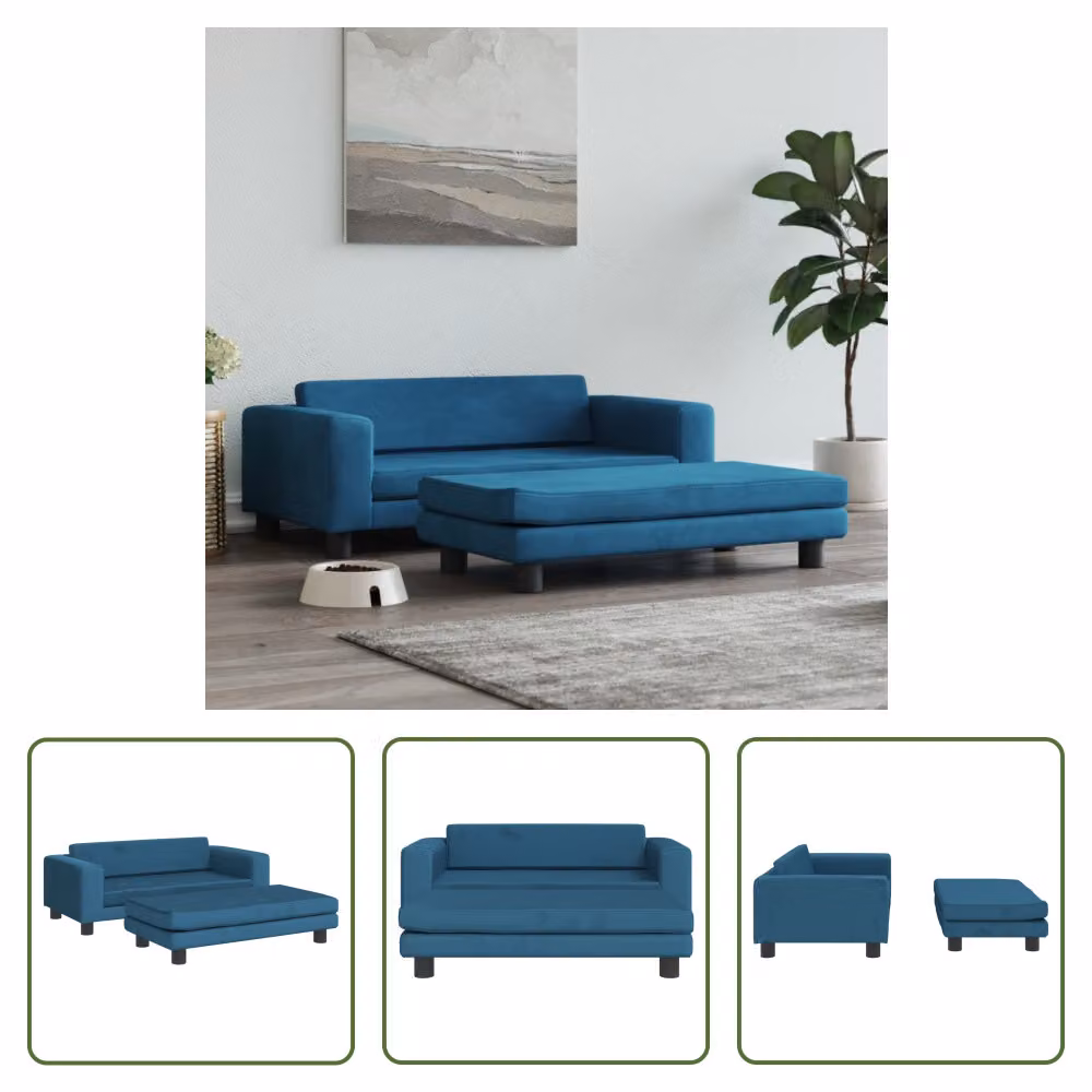 The Living Store Letto per cani con estensione blu 100x50x30 cm in velluto