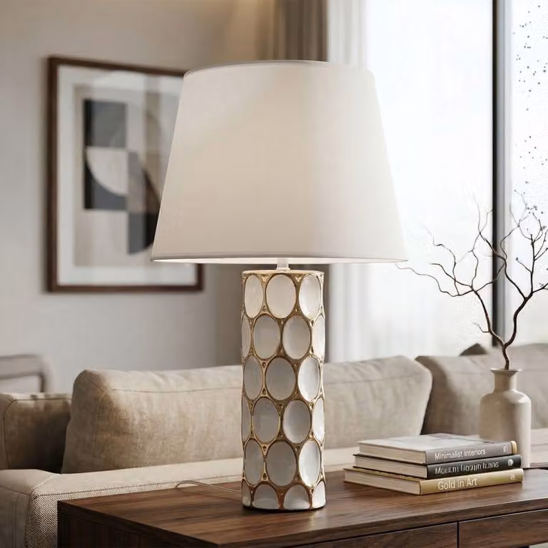 Lampada da tavolo in Vetroceramica bianca e dorata ø cm 34,5x56