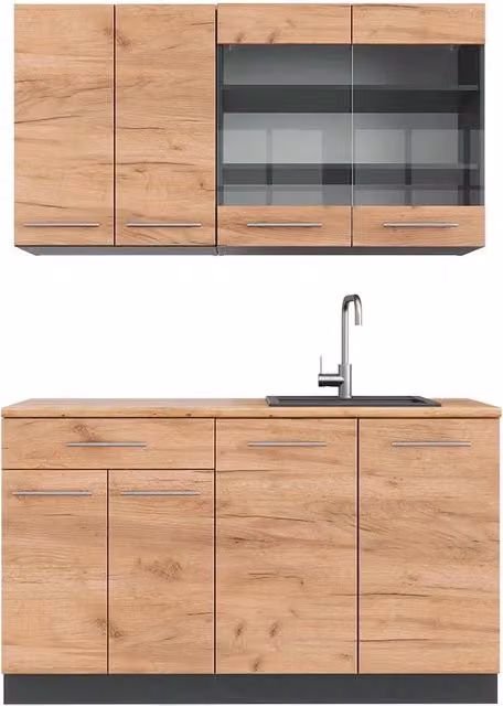 Cucina completa Fame-Line Rovere dorato/Antracite 140 cm, PL Rovere Vicco