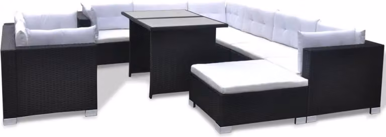 Set Divani da Giardino 10 pz con Cuscini in Polyrattan Nero
