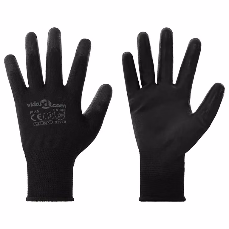 Set di 24 guanti da lavoro vidaXL in poliestere nero, taglia XL
