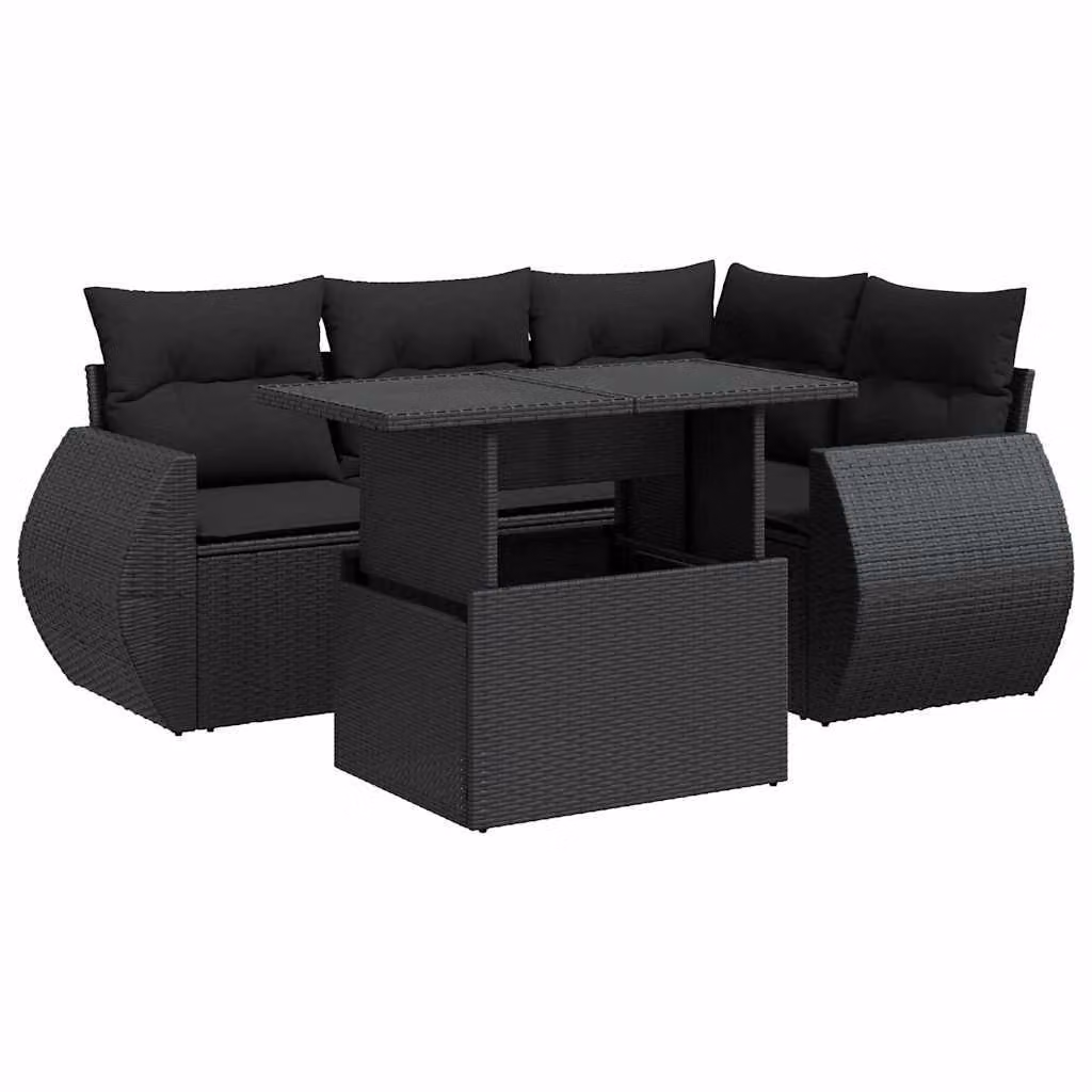 Set Divani da Giardino 5 pz con Cuscini in Polyrattan Nero