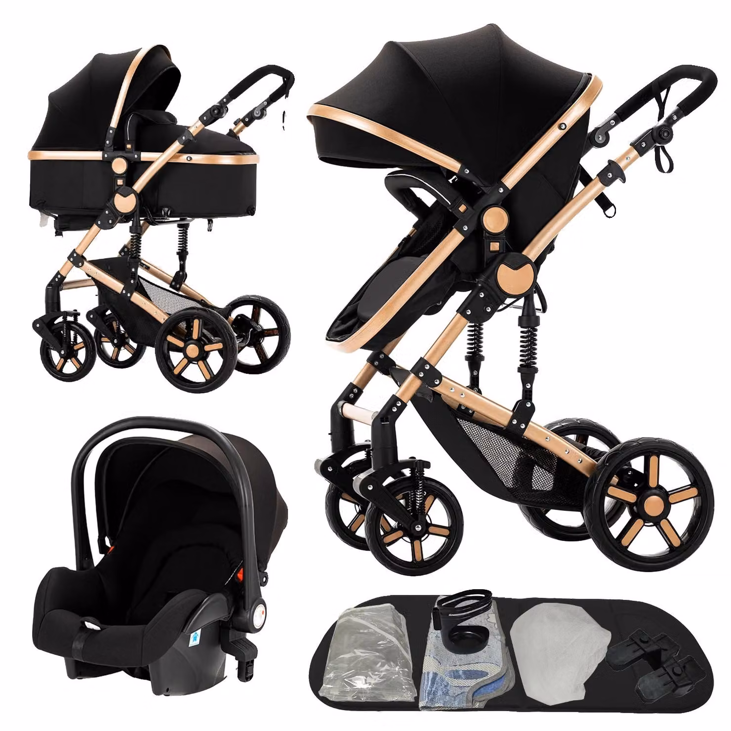 Passeggino per bambini, leggero, design pieghevole, modello B588-BLACKGOLD