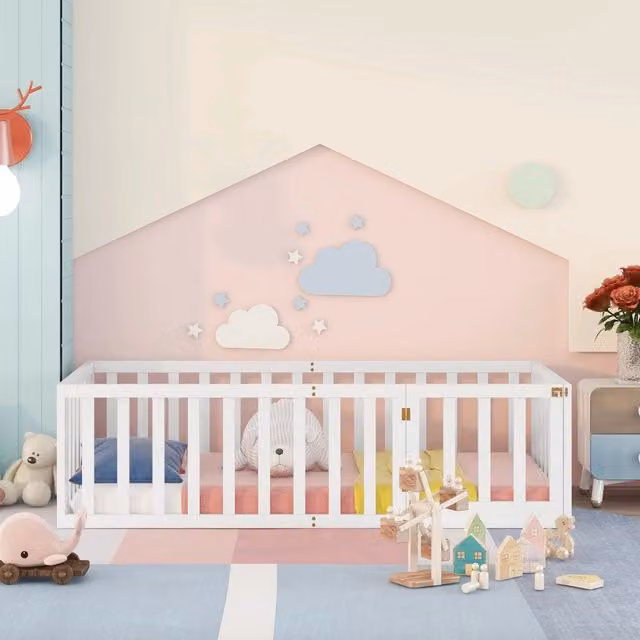 letto per bambini in legno massello bianco 97 x 206 cm