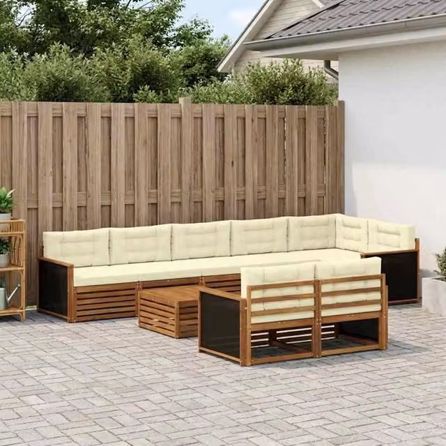 Set di divani da esterno vidaXL a forma di U in legno di acacia beige con cuscini inclusi – 1