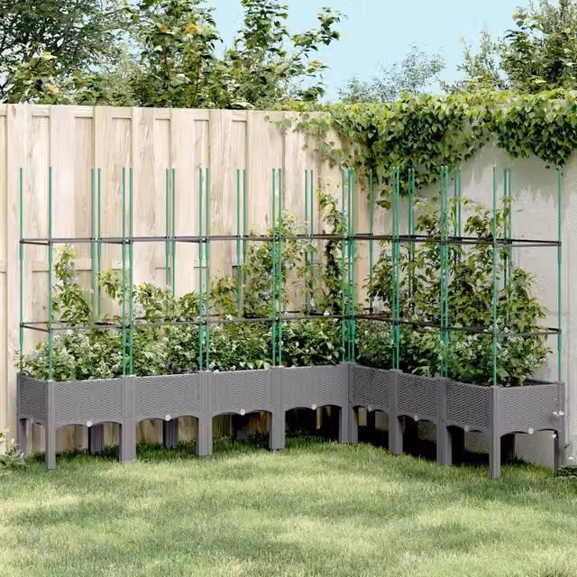 Fioriera da giardino con traliccio per piante rampicanti vidaXL, colore grigio, L 200 cm x P 160 cm x H 142,5 cm