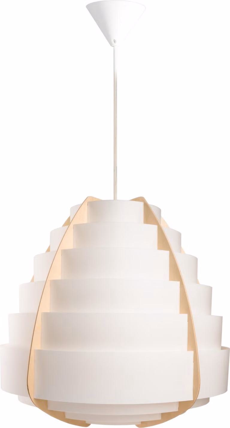 Lampada a sospensione Padiro, 43 x 43 x 40 cm - bianca - realizzata in polipropilene e legno - paralume multistrato con dettagli in legno - attacco E27