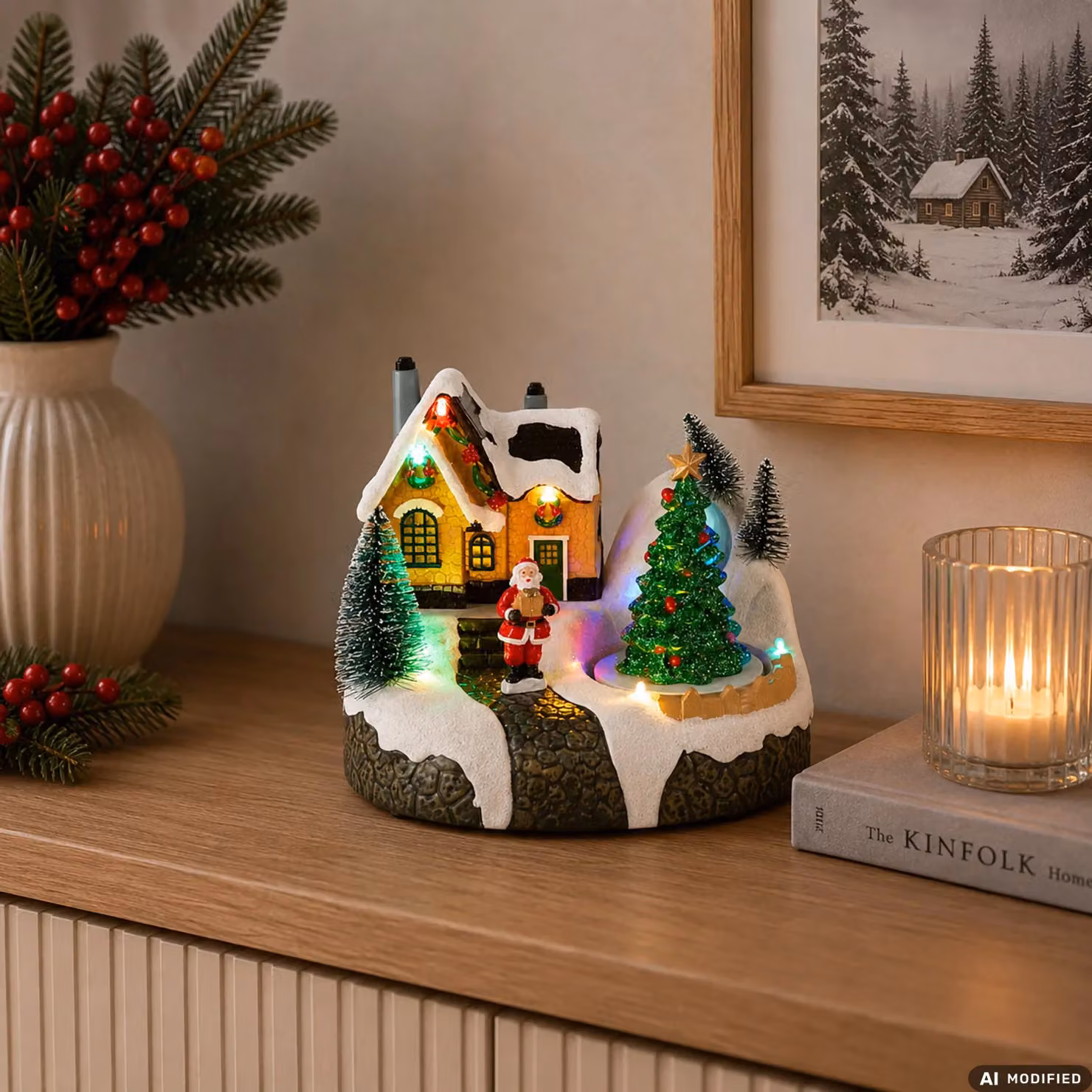 Vestiamo Casa Gran Natale Casetta Natalizia Innevata con Movimento, Musica e Luci LED Multicolor, Altezza: 14,5 cm – 2