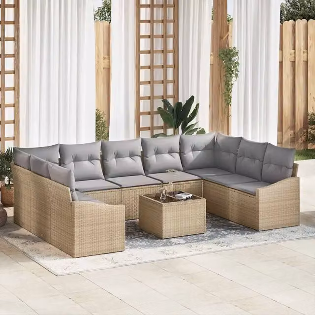Set di divani 10 pz Beige polyrattan 3346890