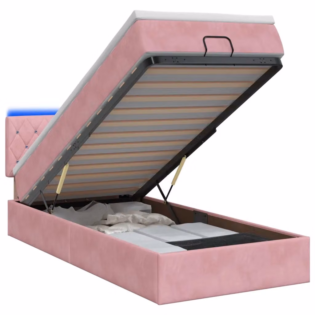 Letto Ottomano con Materasso e LED vidaXL in Velluto Rosa con Base a Sollevamento e Porte USB L/P/H: 203 x 100 x 88 cm – 2