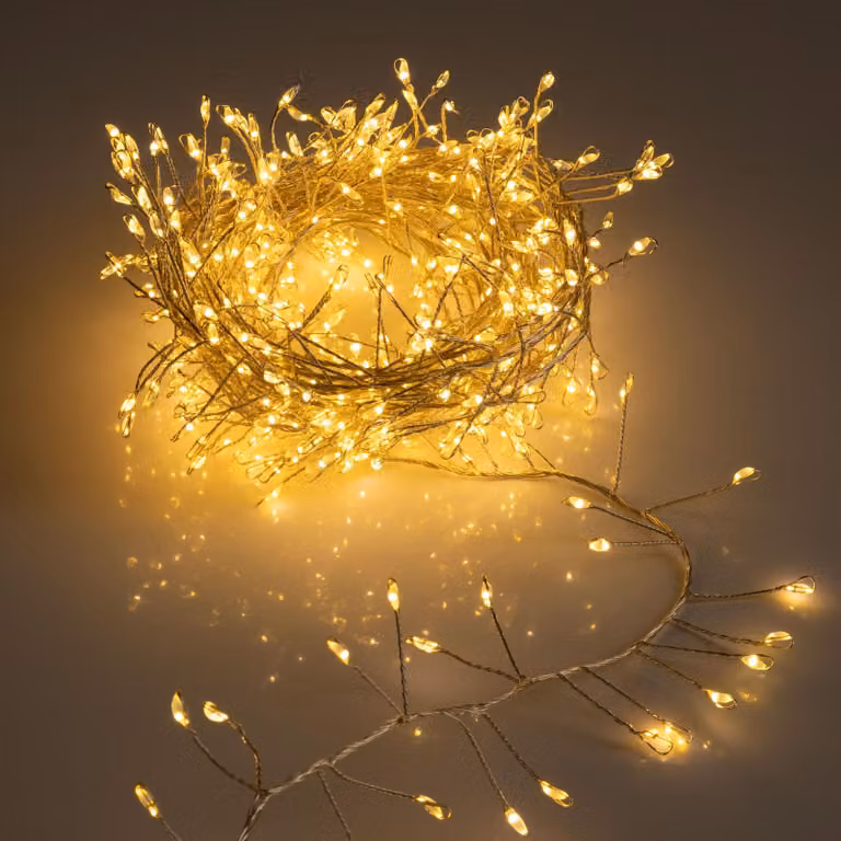 Catene luminose a filo argentato, luce calda bianca - 480 LED / 4,8 metri - Catena luminosa a micro fili per uso esterno