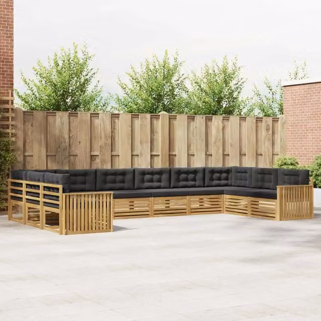Set di divani da giardino a forma di L vidaXL in legno di acacia con cuscini, Bianco e Antracite – 1