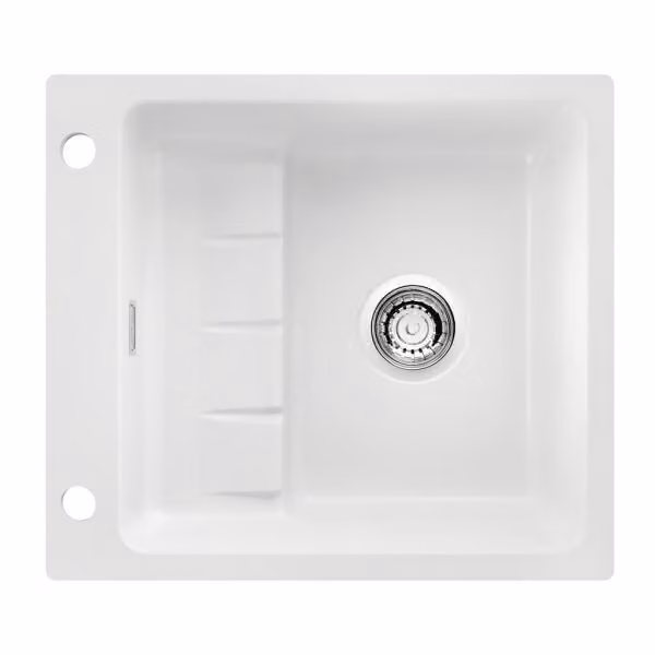 NABER 1091015 Lavello da incasso PickUP F con miscelatore premium girevole, a partire da 600 mm di larghezza del mobile, Vetroceramica, bianco opaco