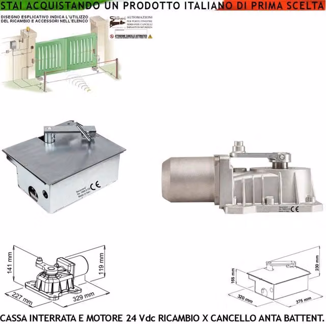 Kit Motore Under 24 Vdc Completo di Cassa Interrata Autoportante Può Sostenere Anta Cancello Fino a 5 Q.li in Acciaio Zincato Montaggio Ambidestro Staffe Fine Corsa Meccanici Compatibile VDS Frog Came