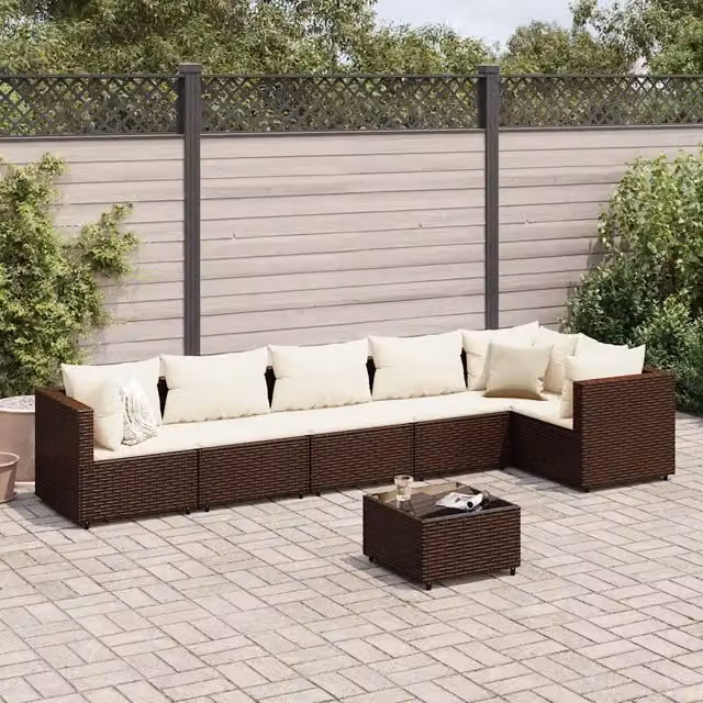 Set Divani da Giardino 7 pz con Cuscini in Polyrattan Marrone 3308113