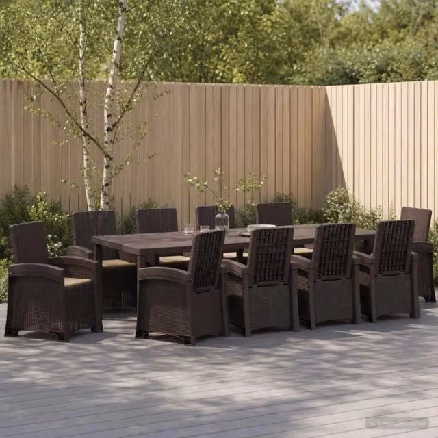Set da pranzo da giardino moderno vidaXL in rattan sintetico da 11 pezzi, colore marrone e beige