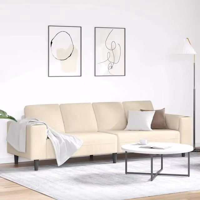 Divano Crema 250 x 77 x 76 cm Tessuto in Cords 3335102