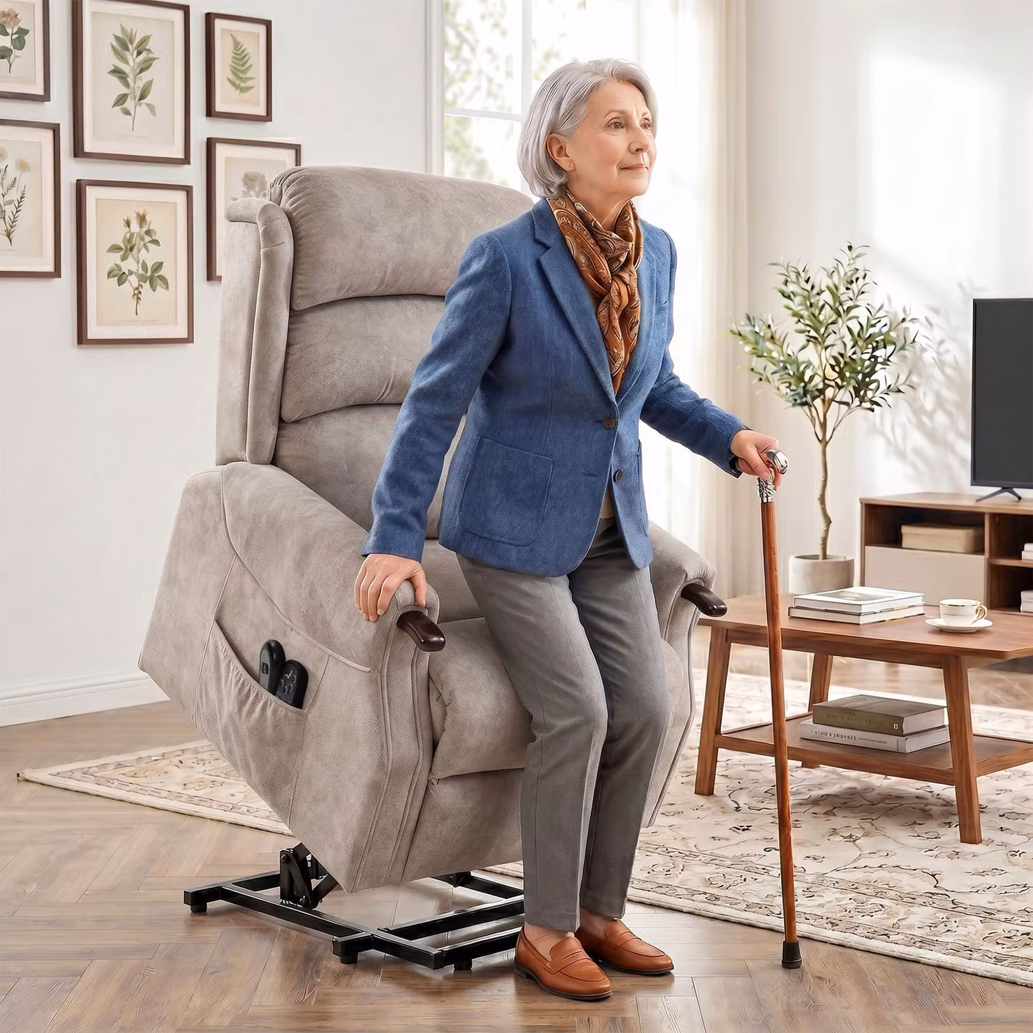 Poltrona relax elettrica HOMCOM con funzione alzapersona, massaggio, riscaldamento e reclinazione in microfibra, Grigio chiaro – 2