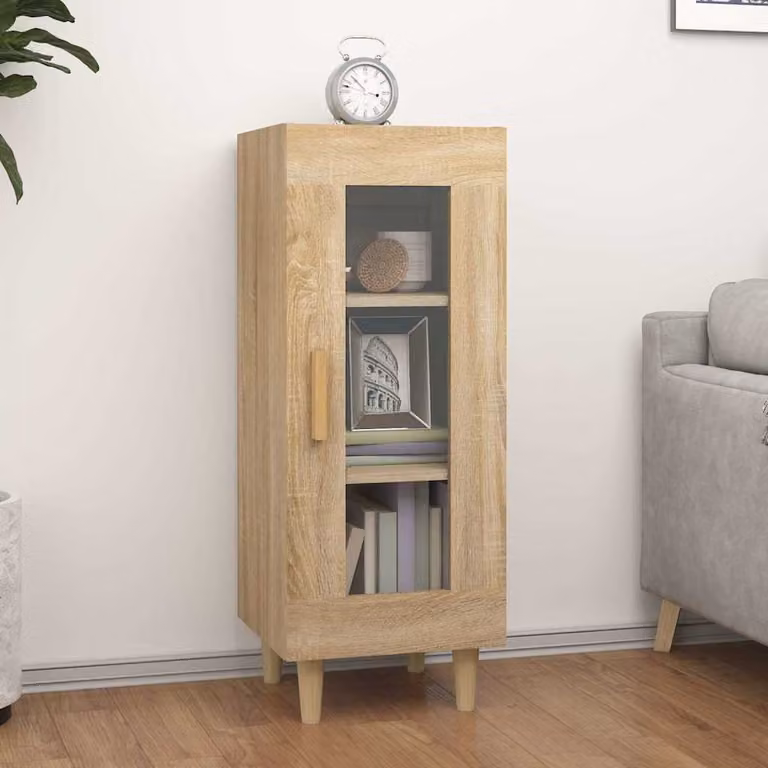 Credenza moderna vidaXL in legno multistrato e vetro, colore marrone, L/P/H: 34,5 x 34 x 90 cm