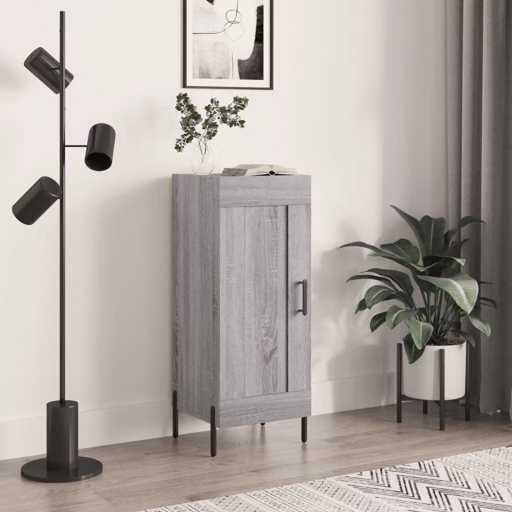 Credenza moderna vidaXL in legno e metallo, Grigio Sonoma, L/P/H: 34,5 x 34 x 90 cm