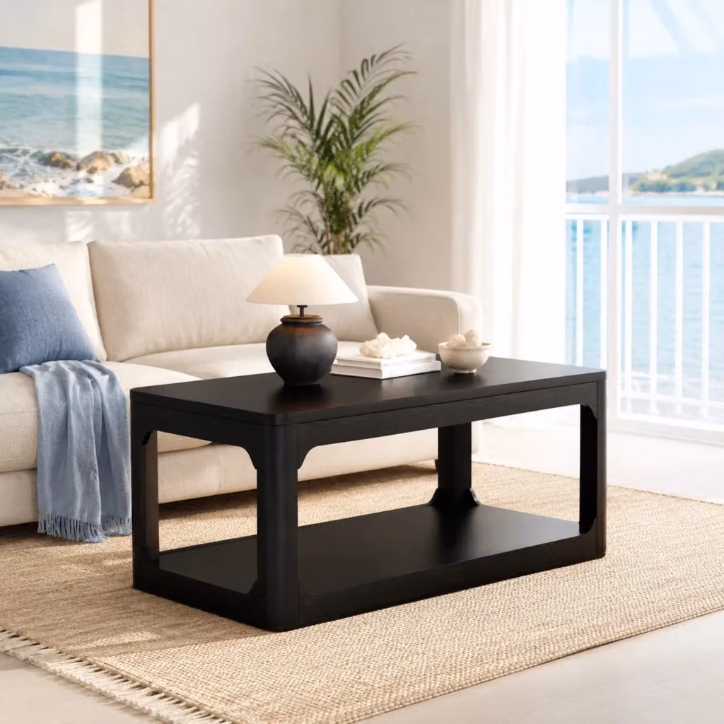 Tavolino basso moderno MIVRAY nero con due ripiani in MDF laminato opaco per soggiorno – 2