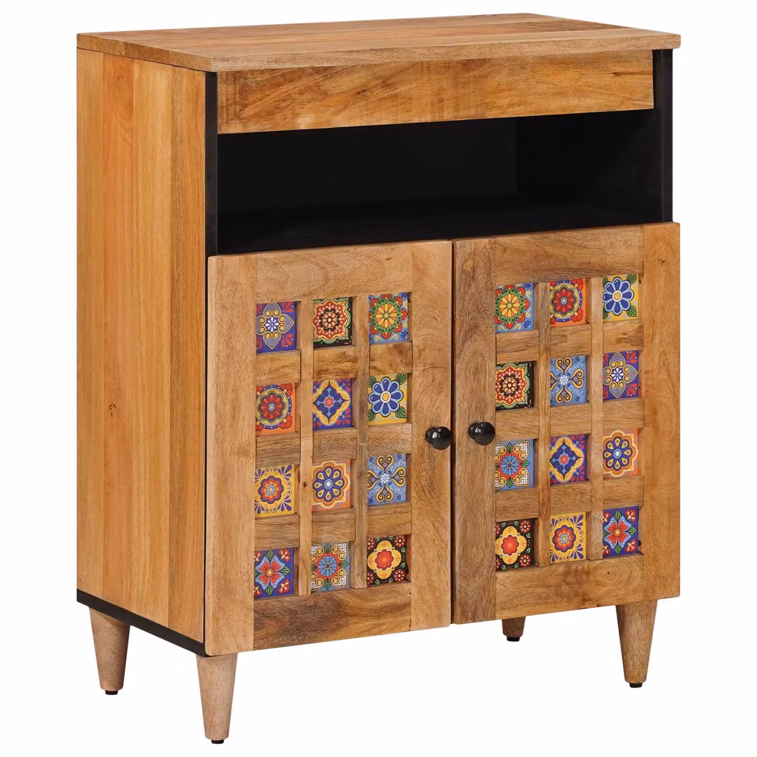 Credenza moderna vidaXL in legno di mango massello, colore marrone multicolore, L 60 cm x P 33 cm x H 75 cm