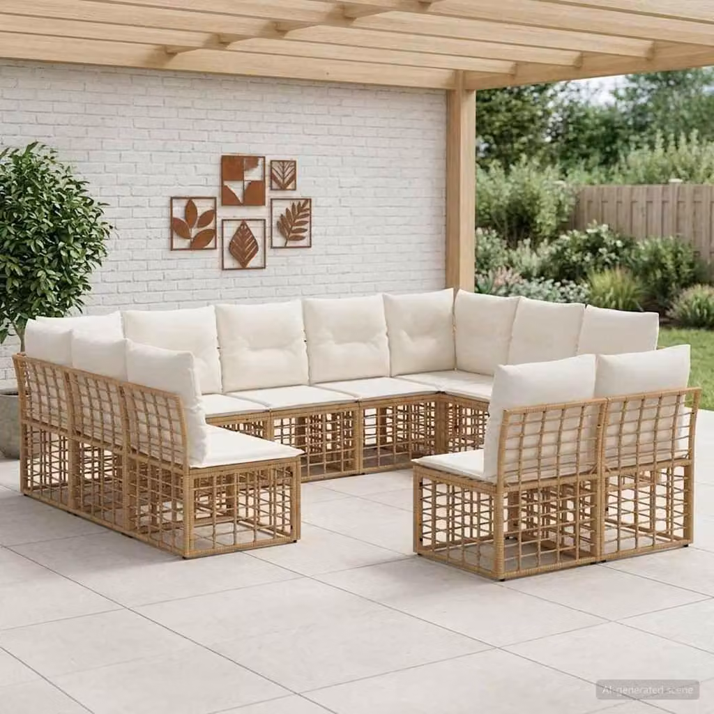 Maison Exclusive - Set da esterno per divano, 11 posti, colore naturale e crema, realizzato in poliestere