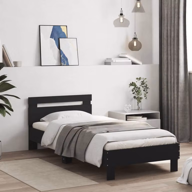 vidaXL Giroletto con Testiera in Legno Multistrato Nero L/P/H: 203 x 90 x 70 cm