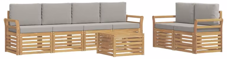 Set di divani da esterno, 7 pezzi, bianco e grigio chiaro