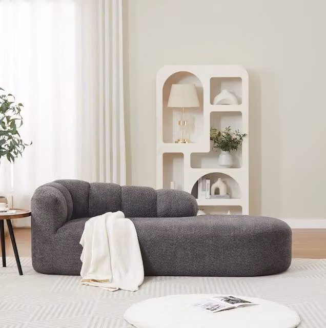 Chaise longue imbottita in ciniglia grigio antracite senza braccioli HOMVRA