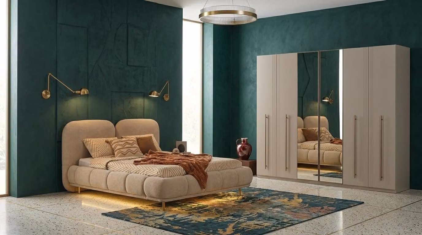 Armadio per camera da letto, stile moderno, beige, spazioso
