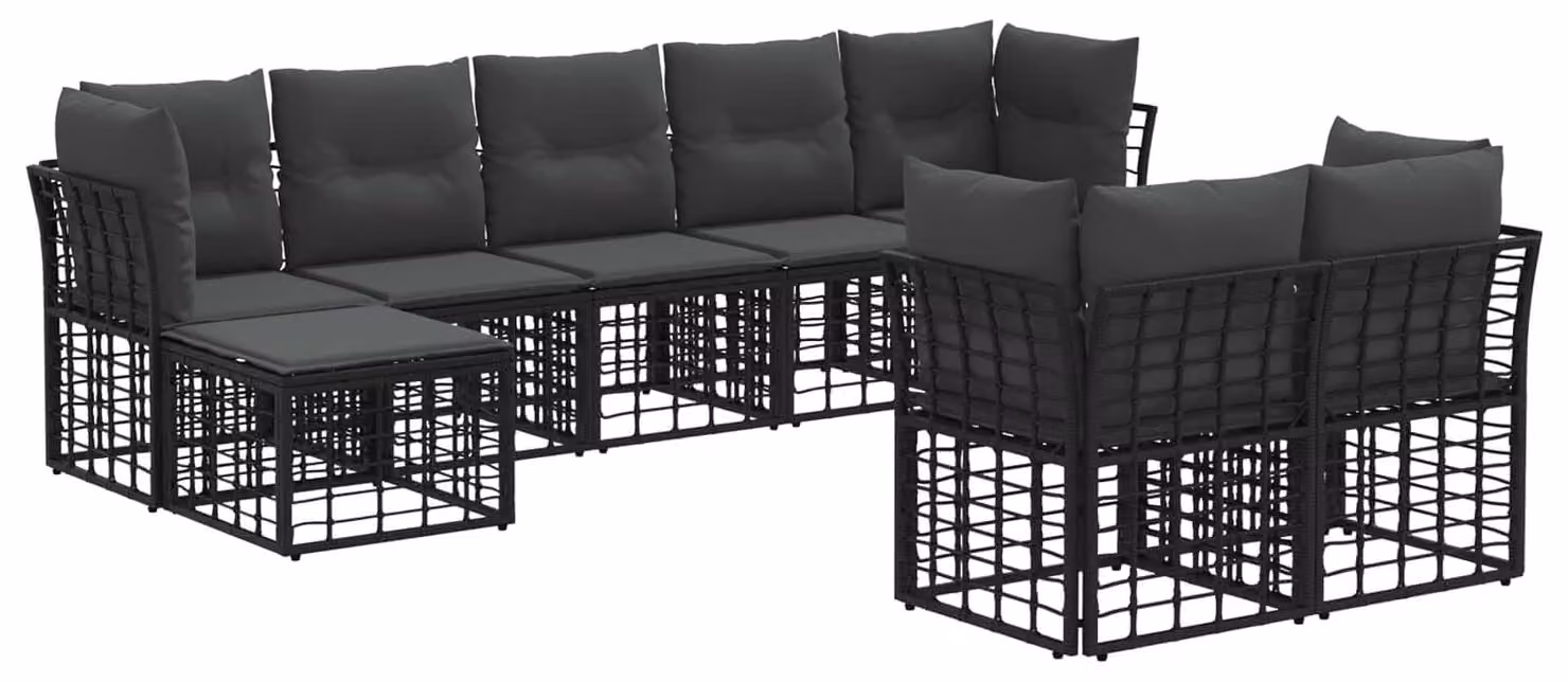 Set di divani da esterno Nero e Grigio scuro Poliestere