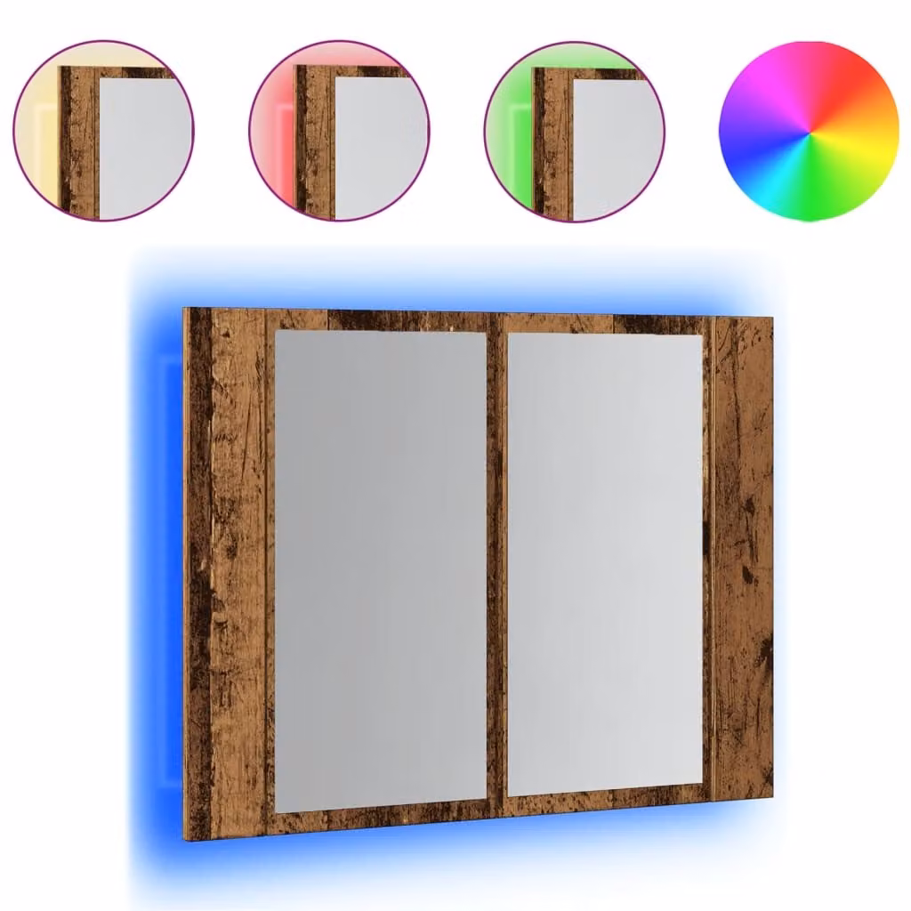 Mobile Specchio LED Legno Antico 60x12x45 cm Legno Multistrato