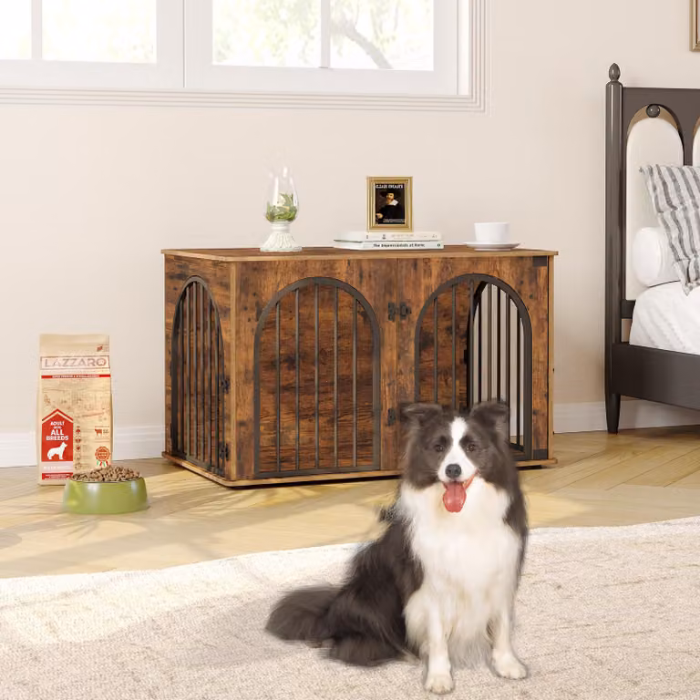 Cuccia per cani, colore bianco e marrone, dimensioni 100 cm, con 3 ante, in legno, adatta a cani di taglia media
