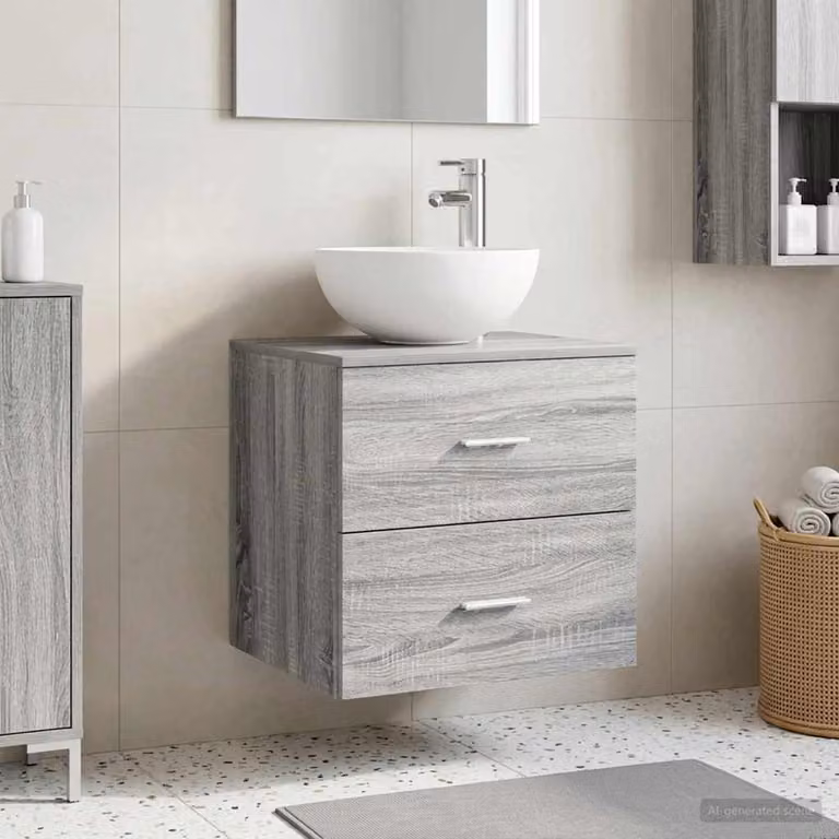Lavabo da parete moderno vidaXL in MDF grigio e argento L: 49,5 cm, P: 41 cm, H: 64,5 cm