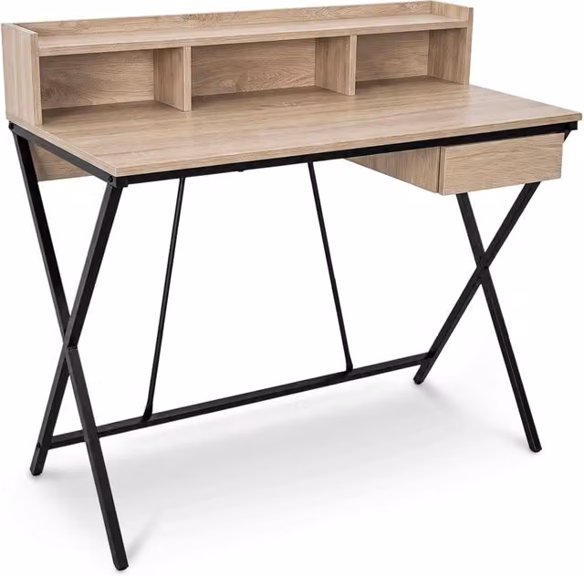 Scrivania PC industriale AKORD FURNITURE FACTORY in legno e metallo, colore marrone e nero, L: 100 cm
