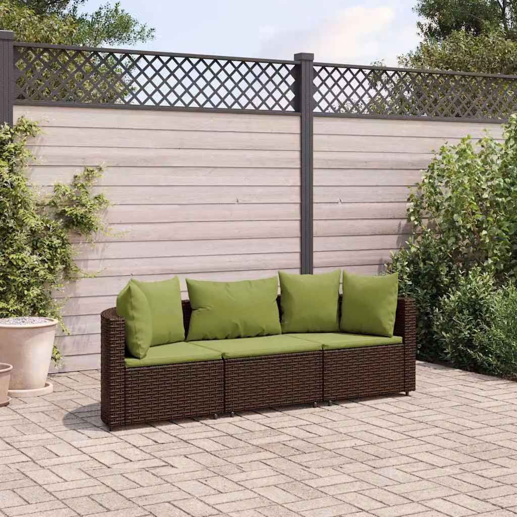 Set Divano da Giardino a L vidaXL in Polyrattan Marrone e Verde con Cuscini e Struttura in Acciaio Verniciato a Polvere – 1