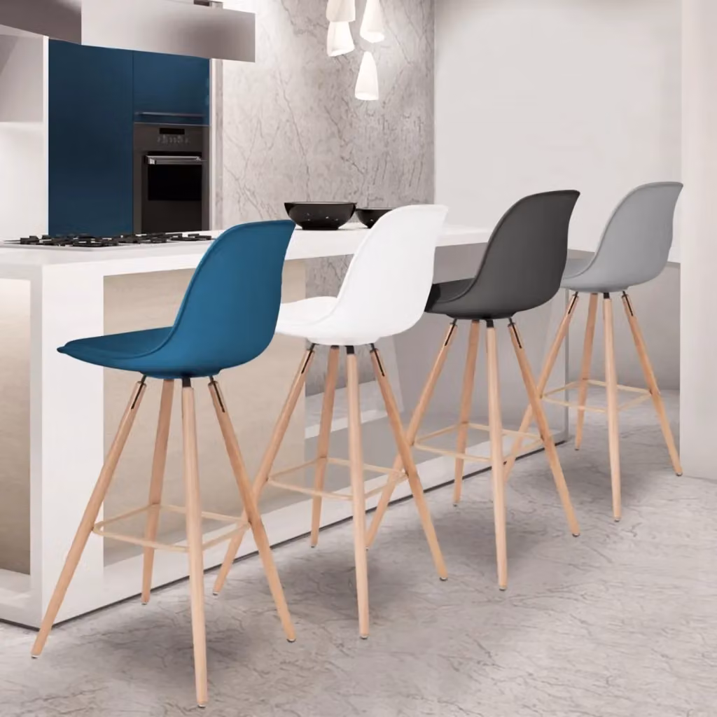 Set di 4 sgabelli da bar SARA IDMarket in stile scandinavo, colori grigio scuro, grigio chiaro, bianco e blu anatra – 2