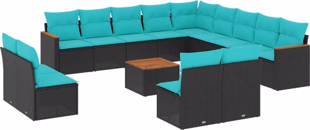 Set Divani da Giardino 14 pz con Cuscini Nero in Polyrattan