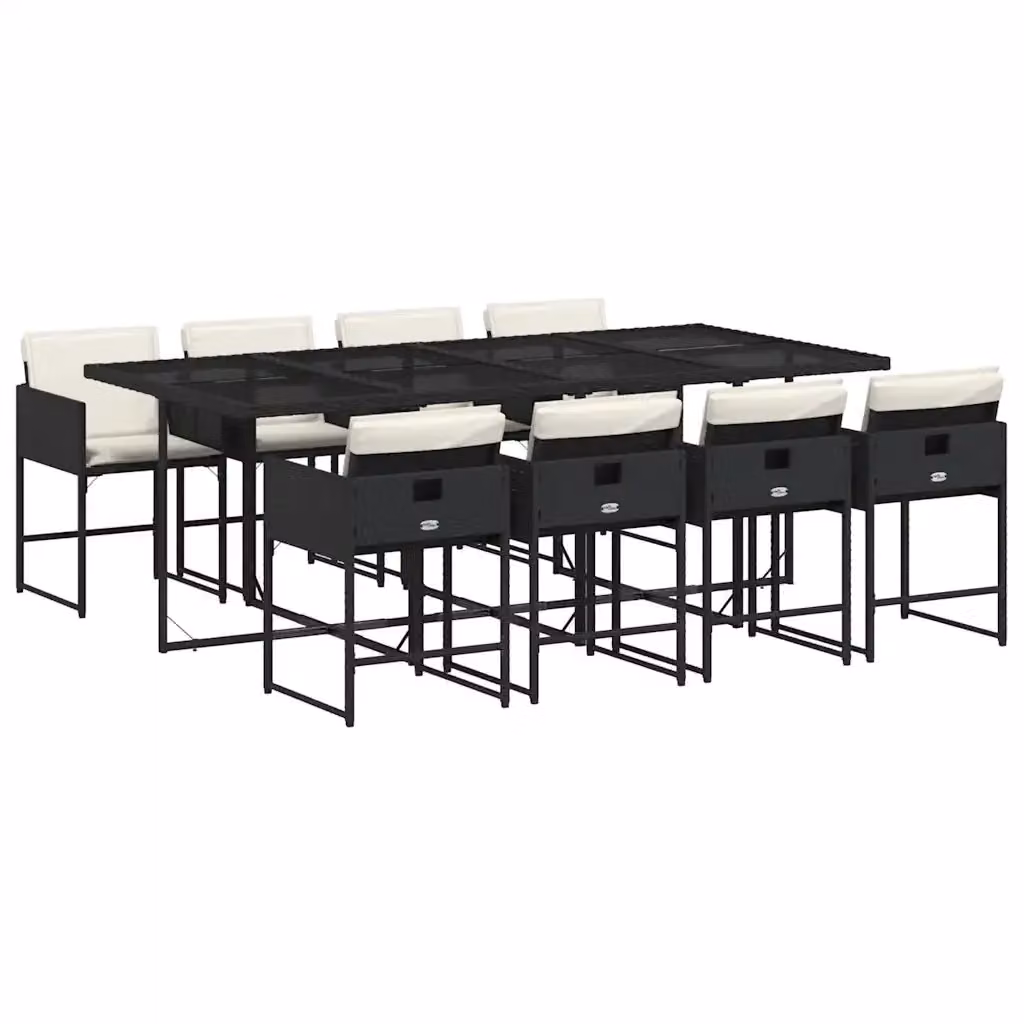 Set da pranzo da giardino vidaXL in polyrattan nero con cuscini e tavolo in vetro per 9 persone – 2